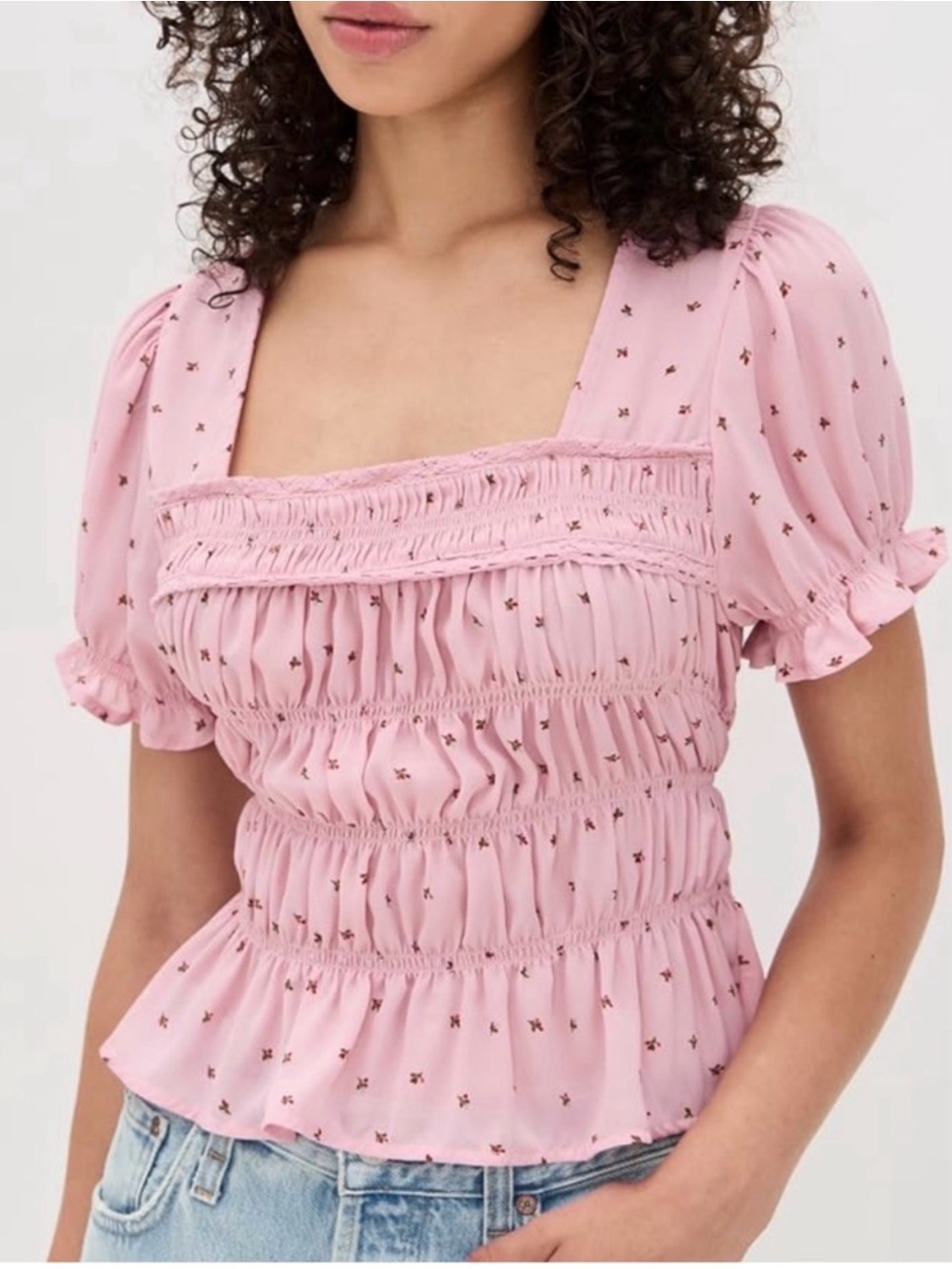 Free People Rosy Smocked Square-Neck Summer Blouse